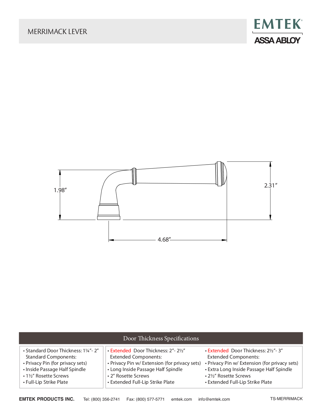 Emtek EMTM2749 Specifications - ManualMachine.com