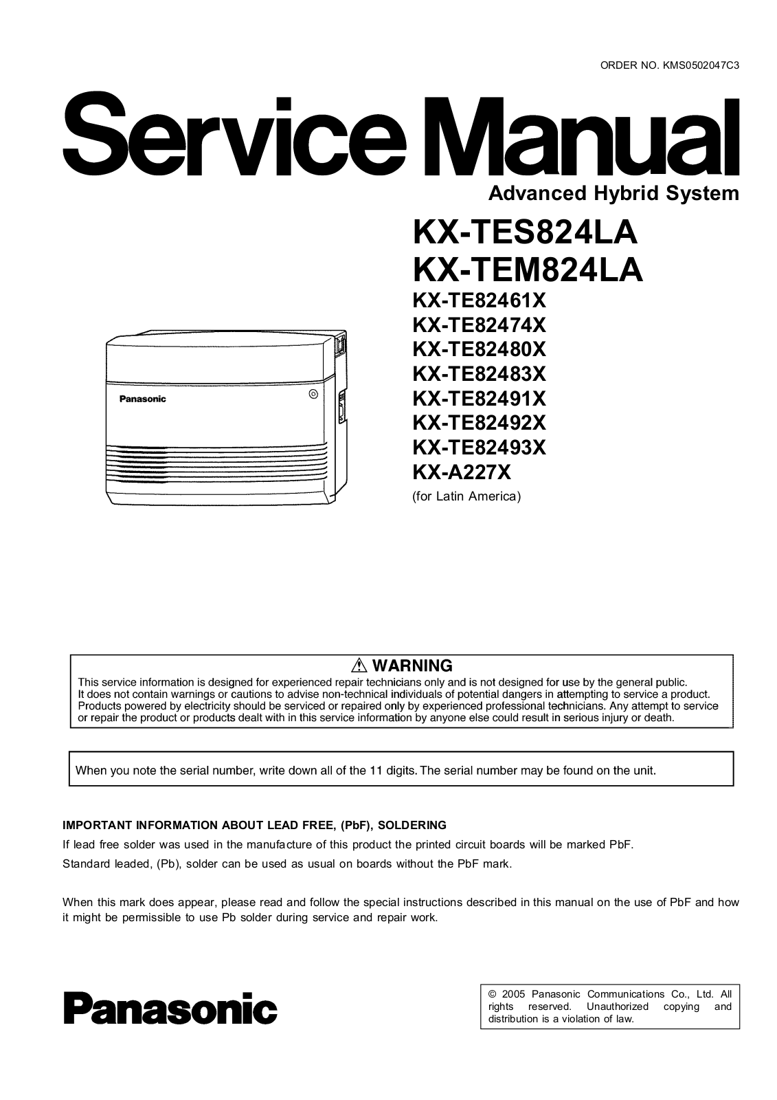 Panasonic KX-TES824LA, KX-TEM824LA, KX-TE82461X, KX-TE82474X, KX-TE82480X Service Manual
