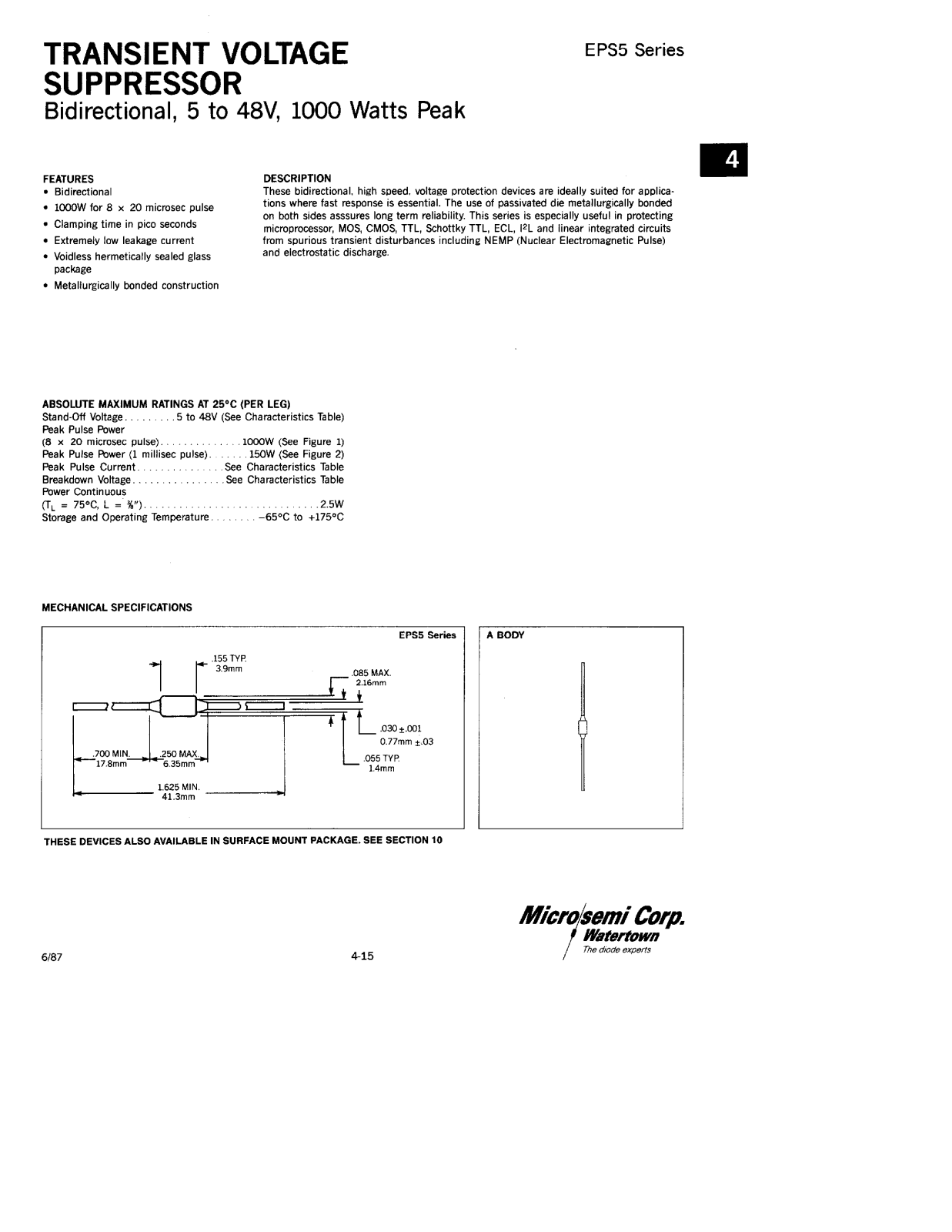 Microsemi Corporation EPS8, EPS5, EPS48, EPS33, EPS28 Datasheet