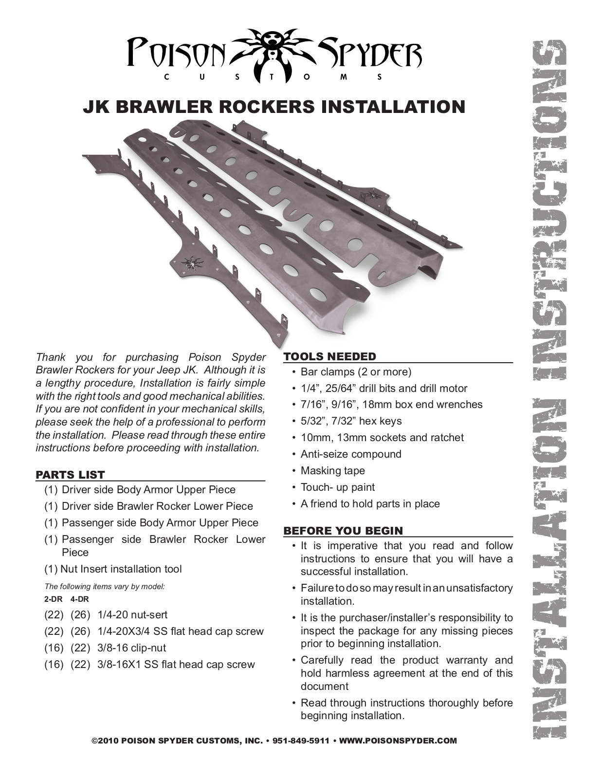 Poison Spyder JK BRAWLER ROCKERS User Manual