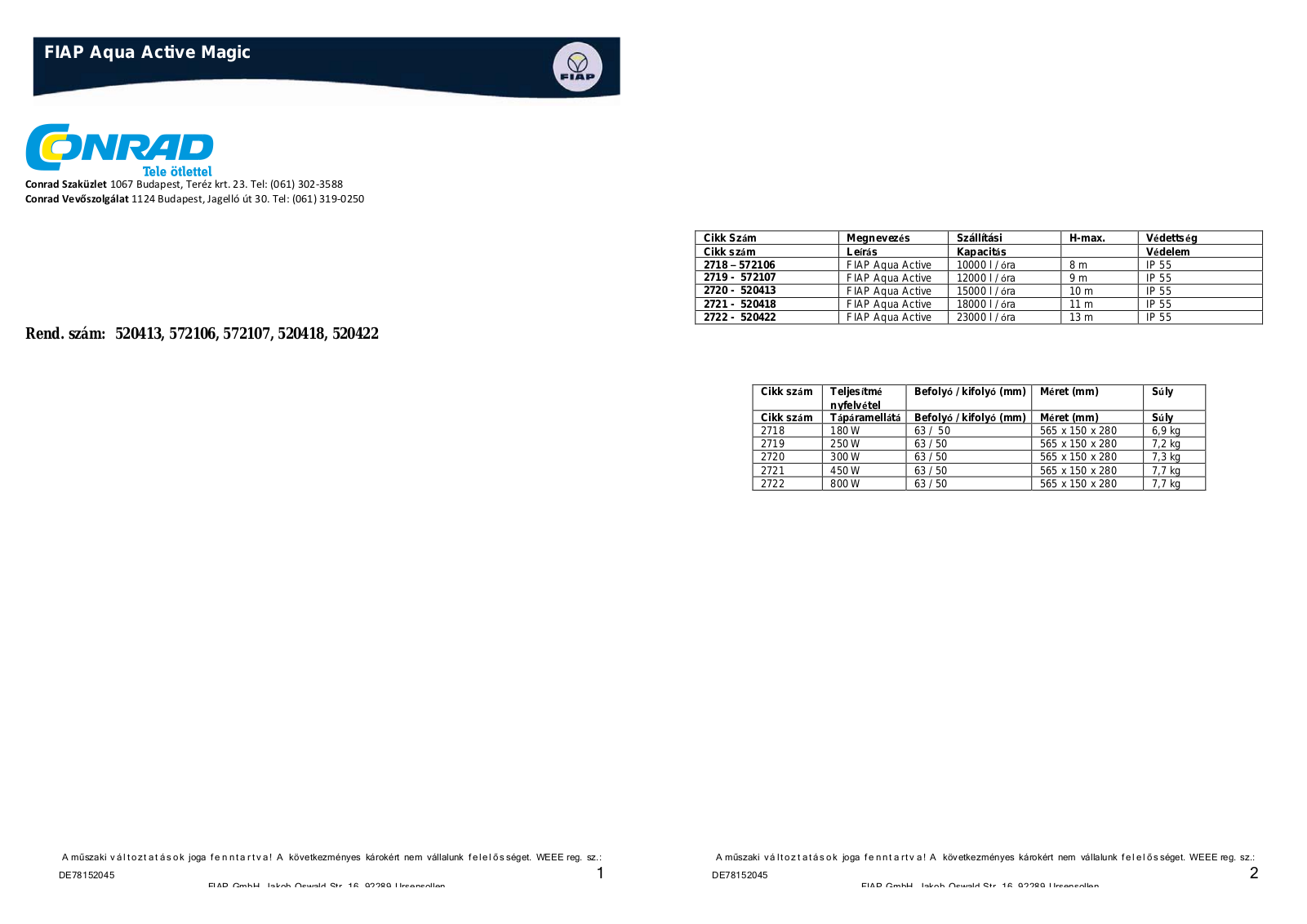 FIAP 2720, 2721, 2722 User guide