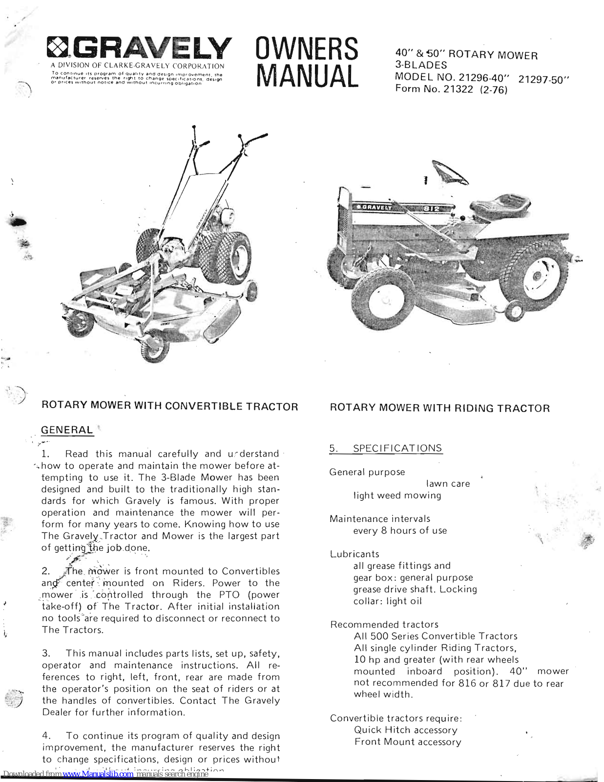 Gravely 21297-50 Owner's Manual