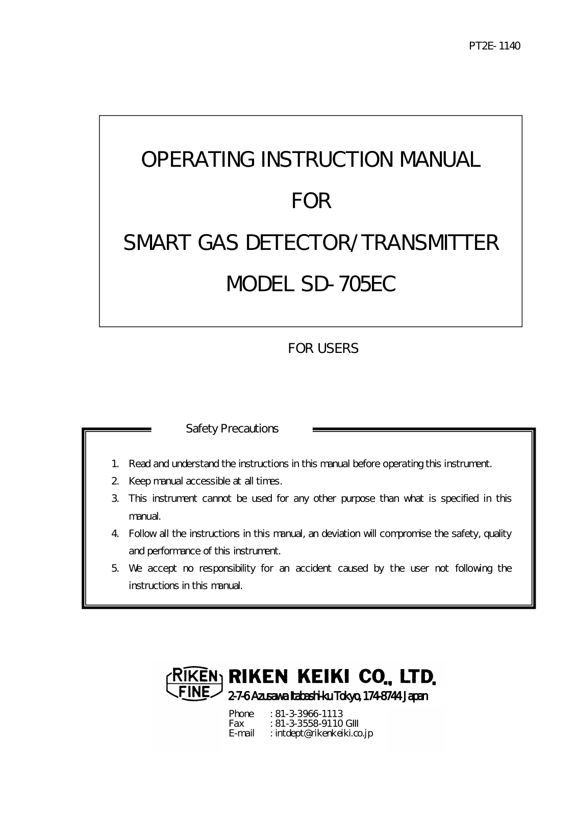 RKI Instruments SD-705EC User Manual