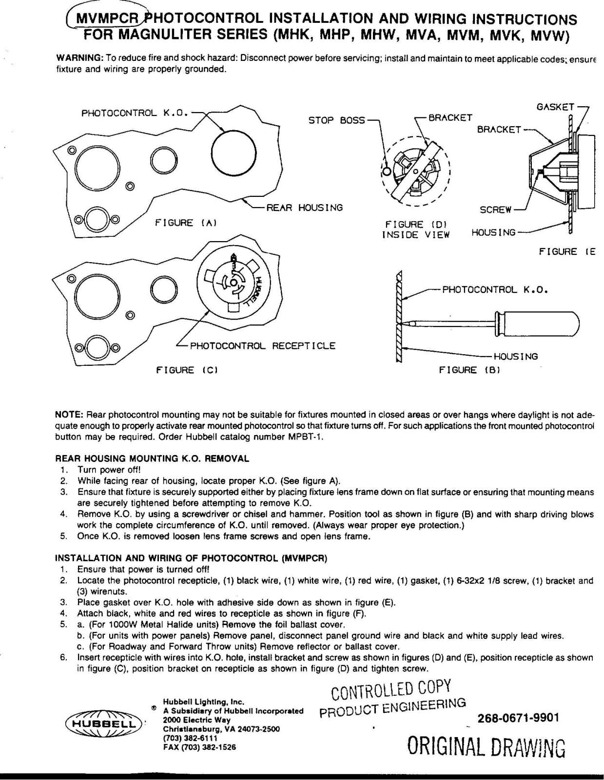 Hubbell Lighting MVMPCR User Manual