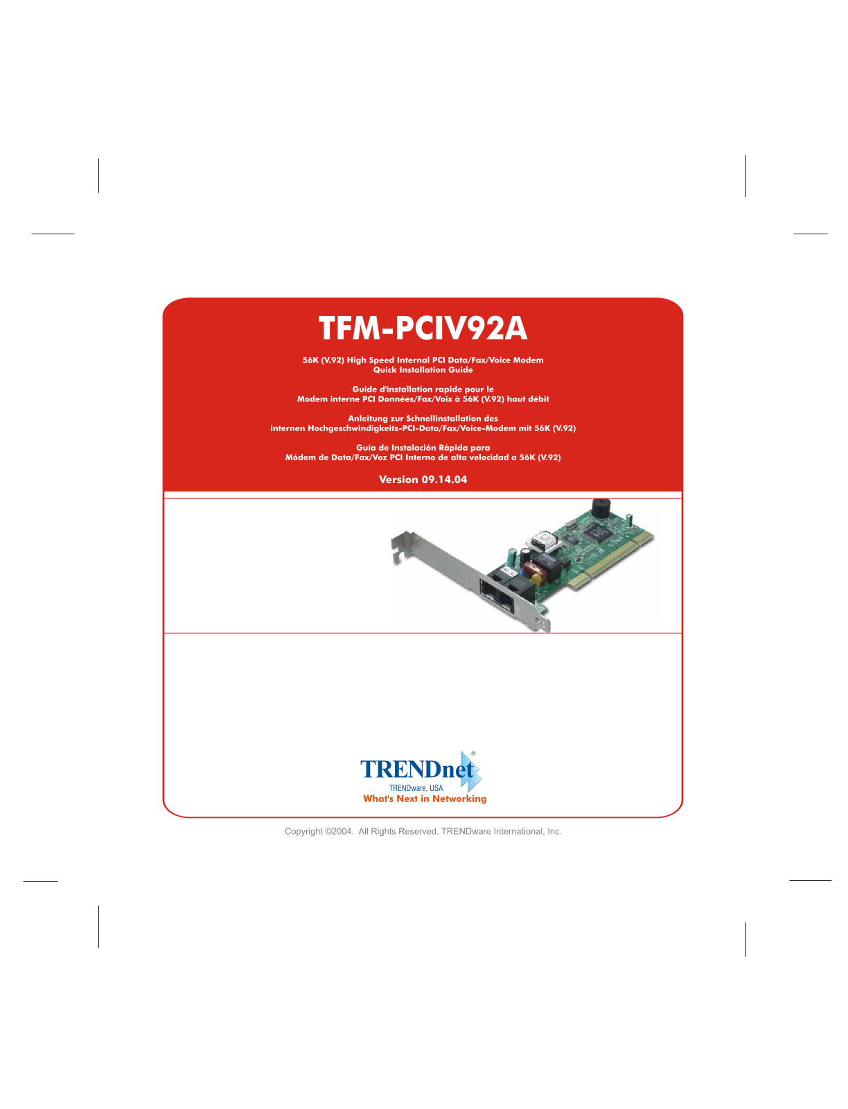 Trendnet TFM-PCIV92AS QUICK INSTALLATION GUIDE