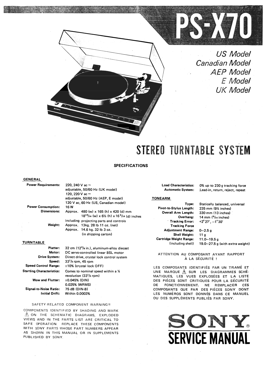 Sony PS-X70 Service Manual
