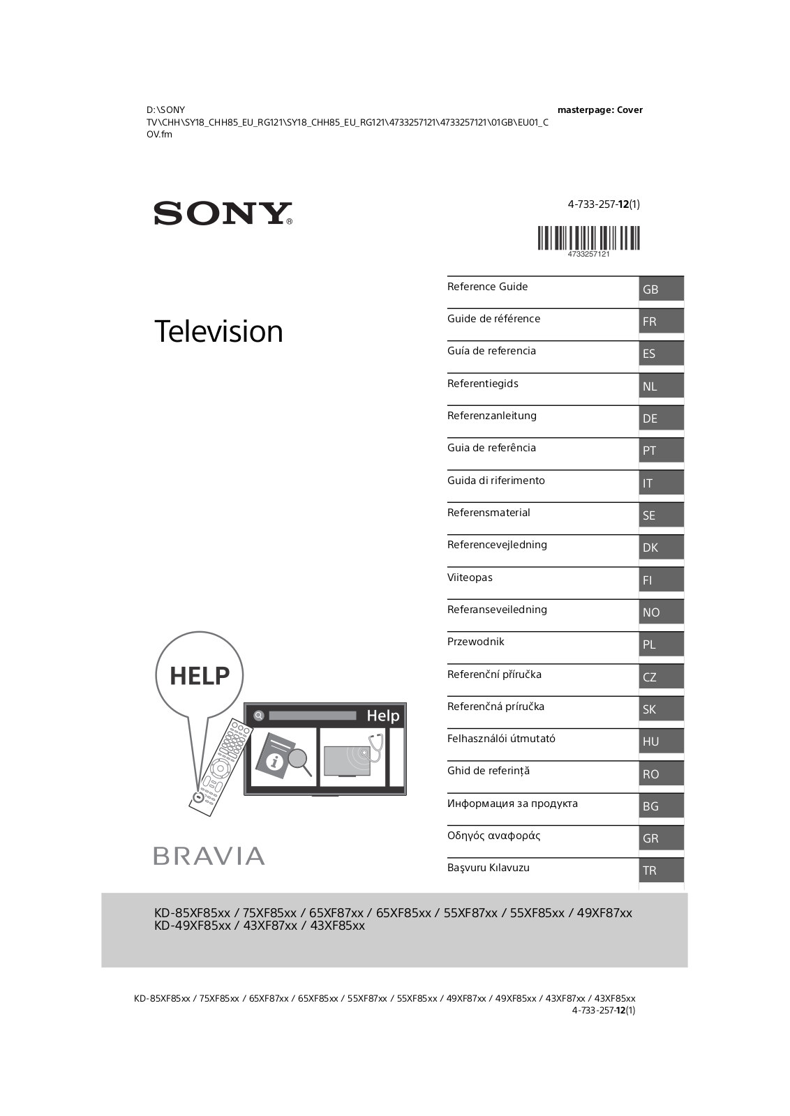 Sony KD-75XF8596, KD-65XF8505, KD-55XF8596, KD-49XF8577, KD-43XF8588 Operating Instructions