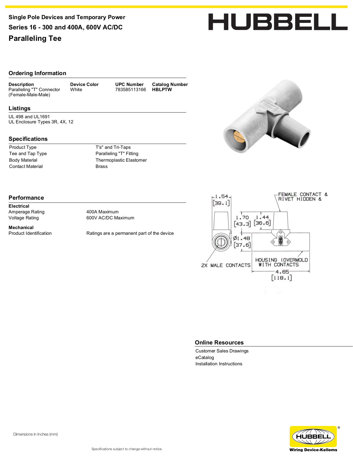 Hubbell HBLPTW Specifications - ManualMachine.com