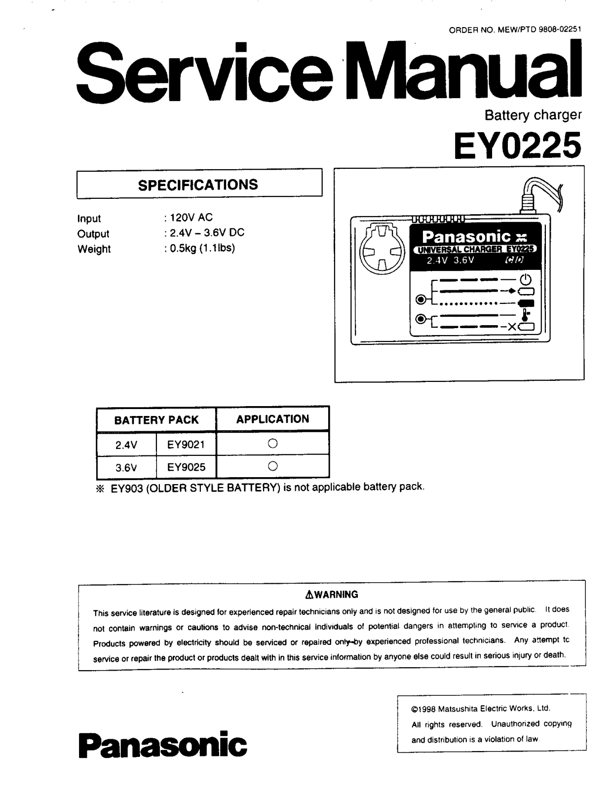 Panasonic EY0225 User Manual
