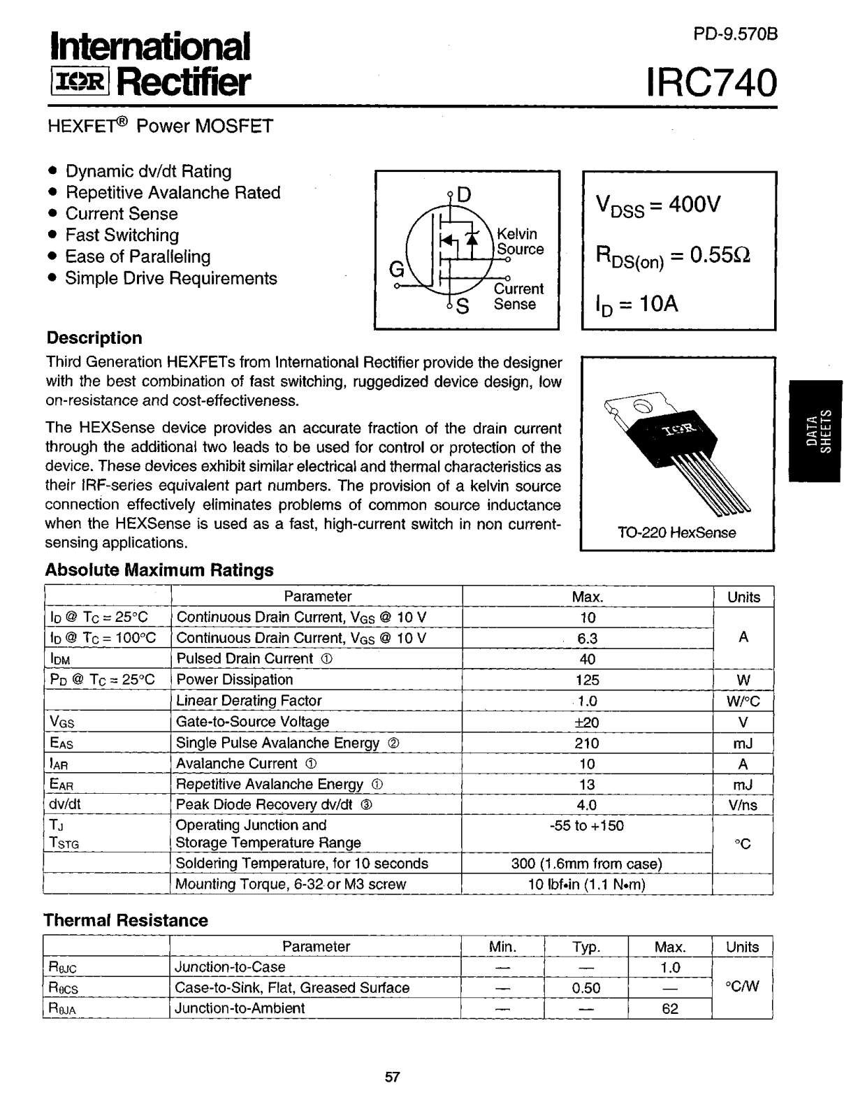 International Rectifier IRC740 Datasheet