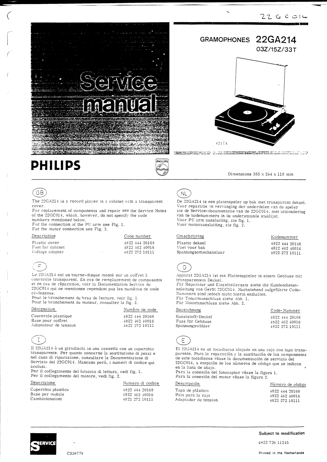 Philips 22-GA-214 Service Manual