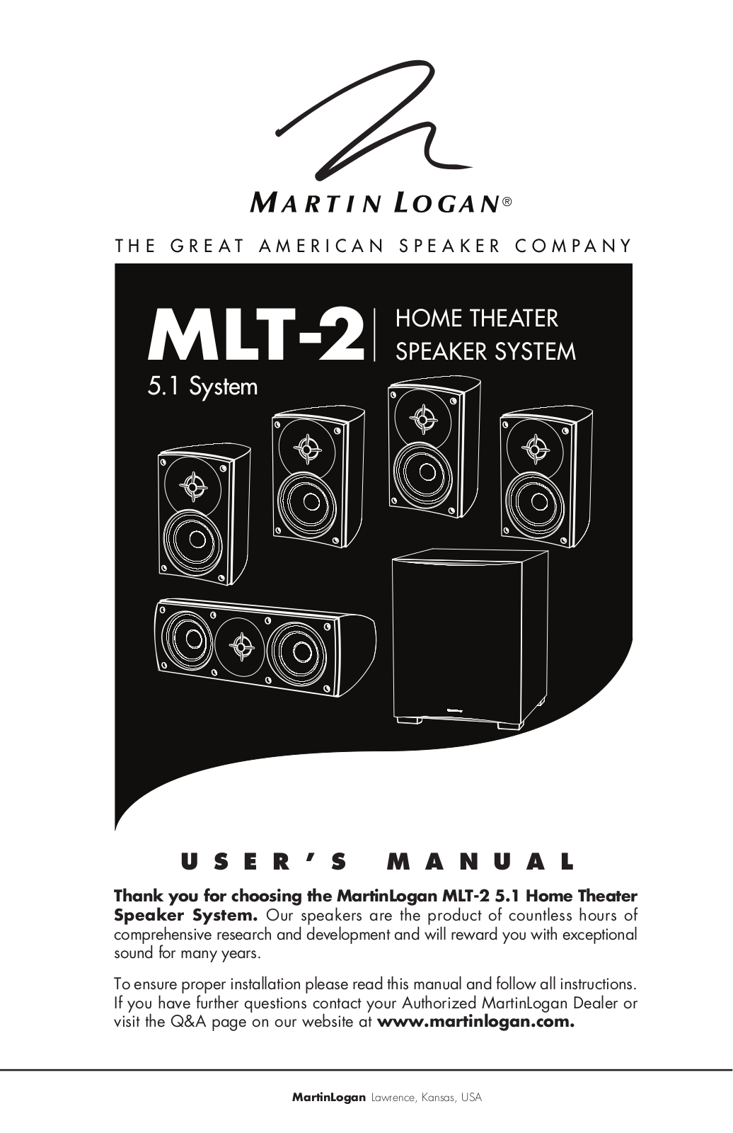 MartinLogan MLT-2 User Manual