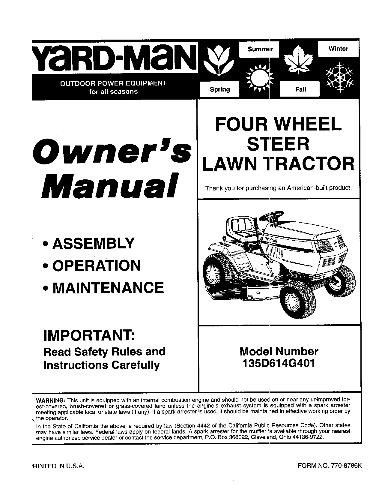 Yard-Man 135D614G401 User Manual