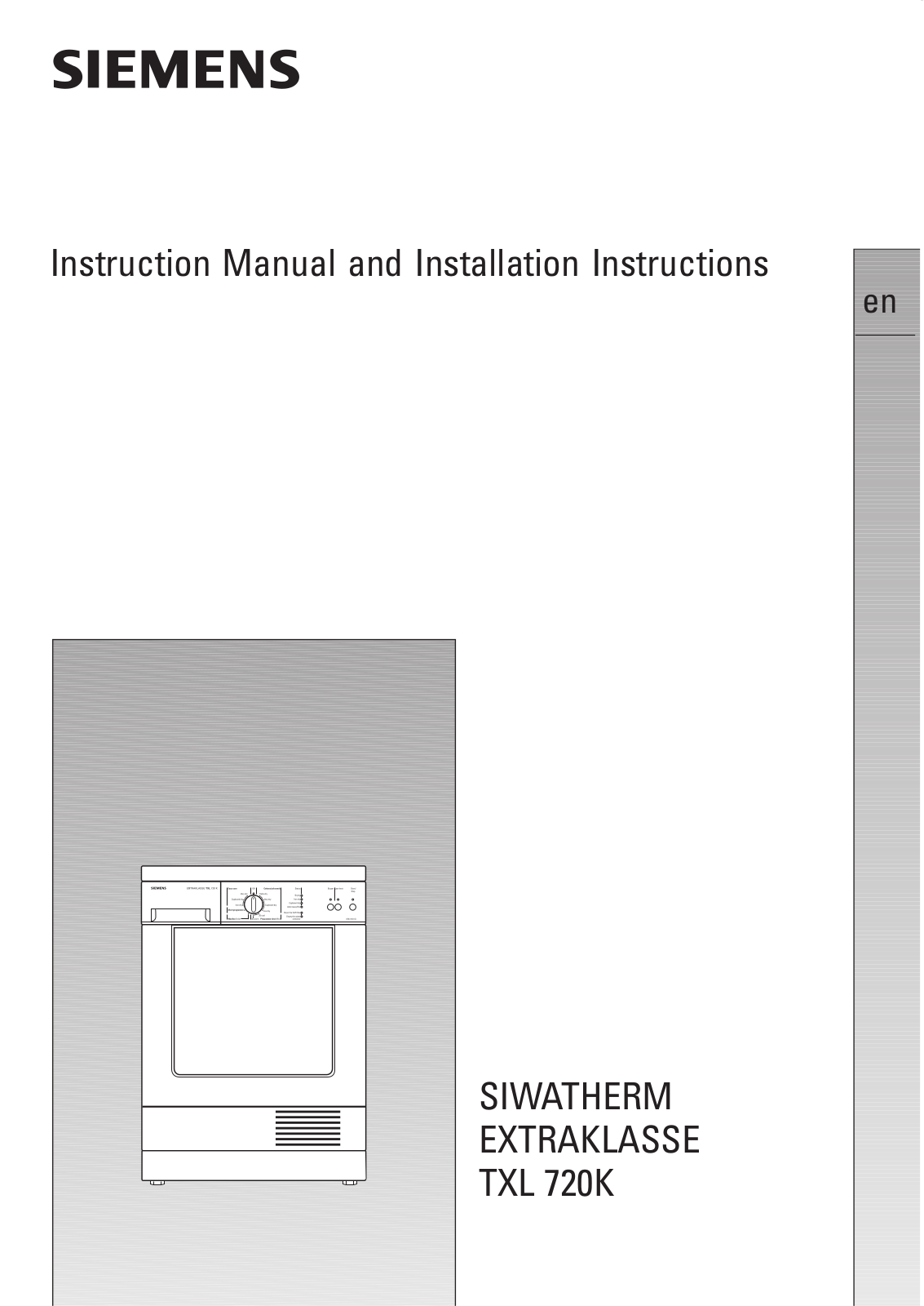 Siemens TXL720K Instructions Manual