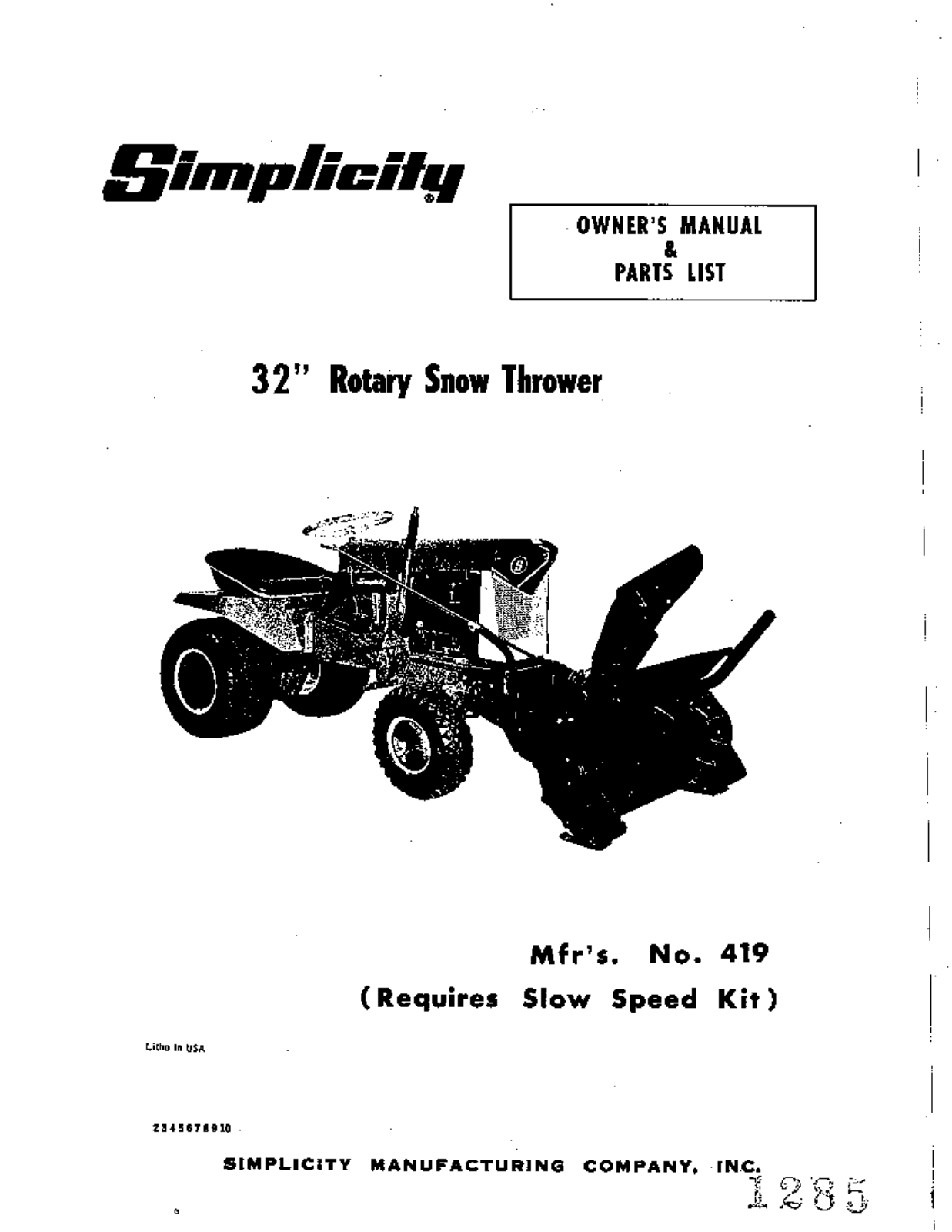 Simplicity 419 User Manual