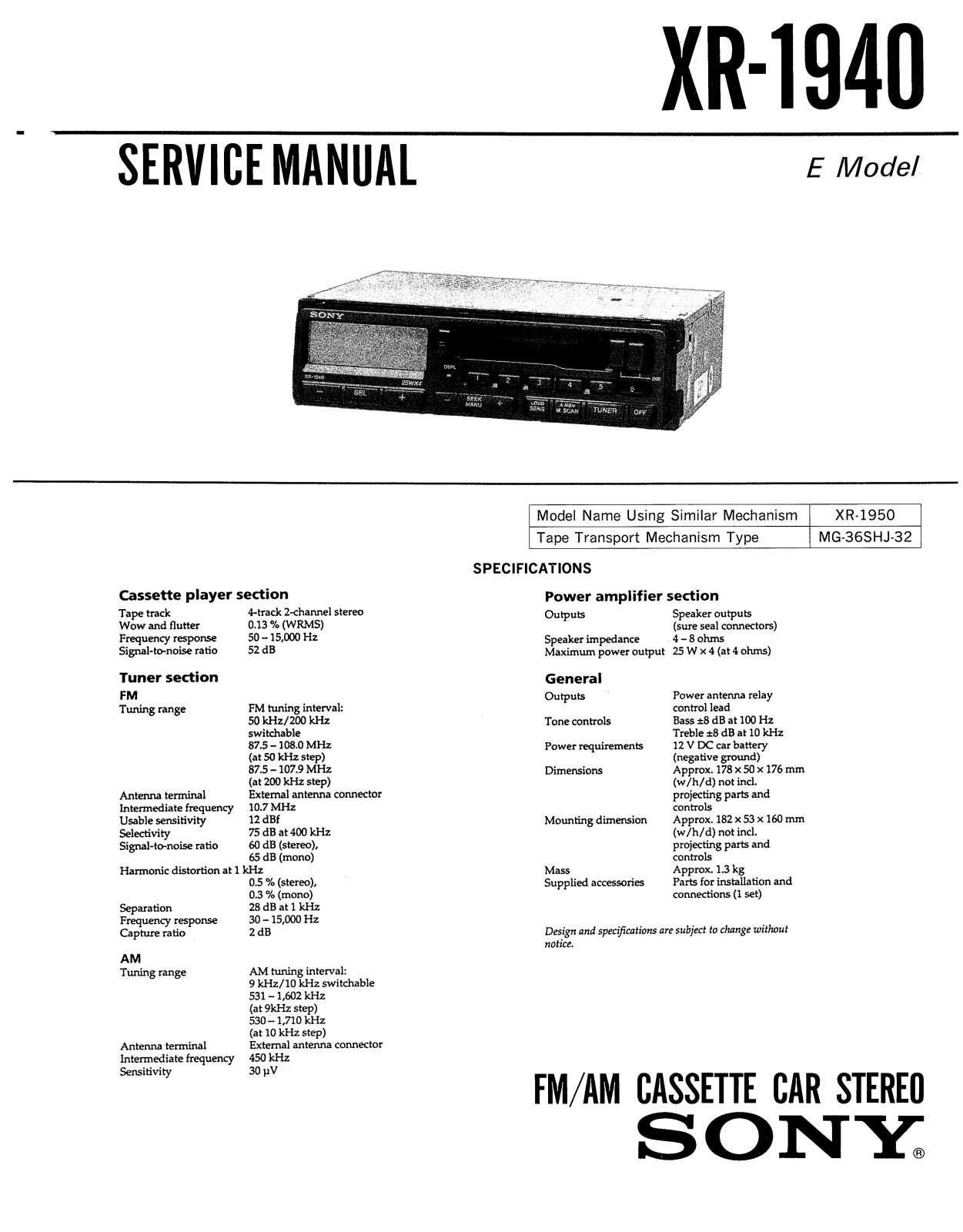 Sony XR-1940 Service manual