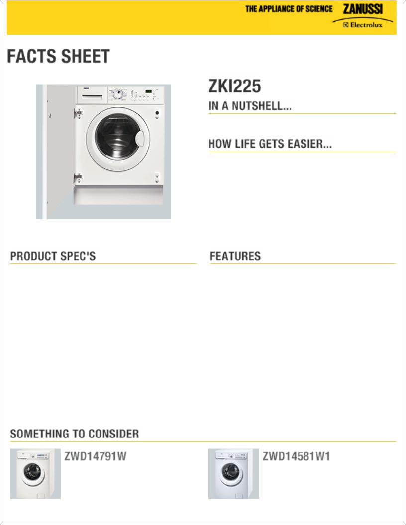 Zanussi ZKI225 DATASHEET