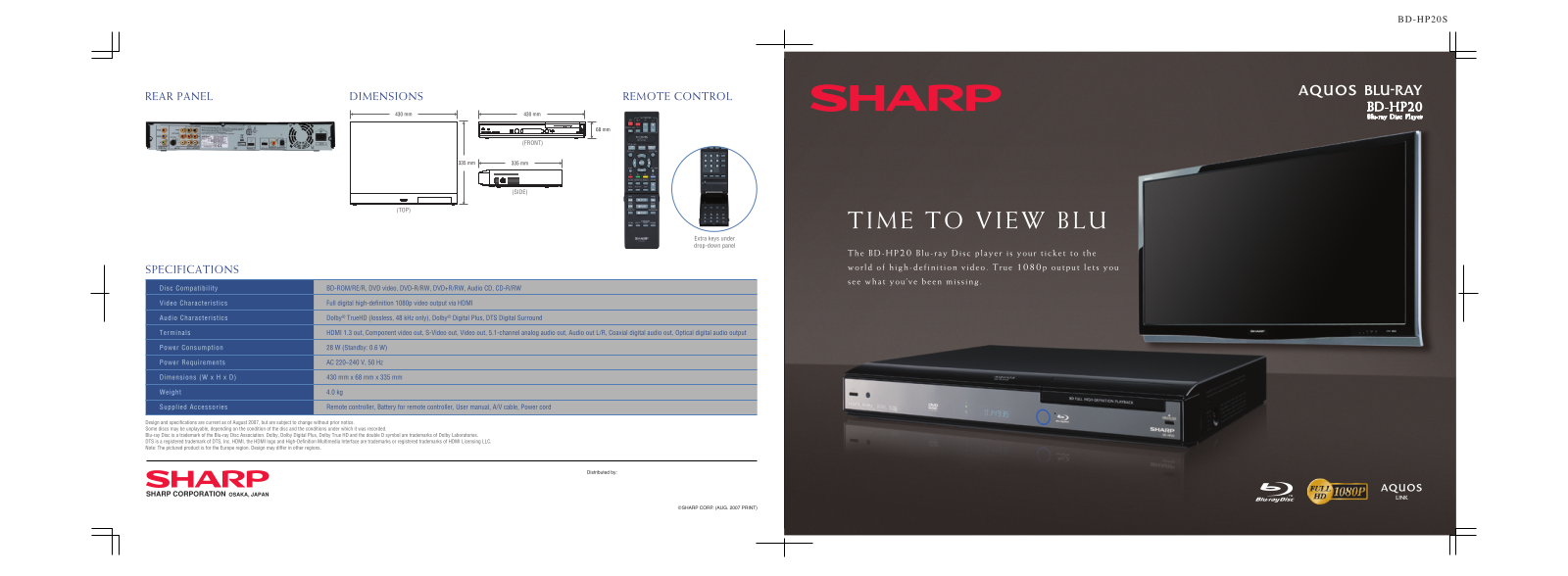 Sharp BD-HP20S User Manual