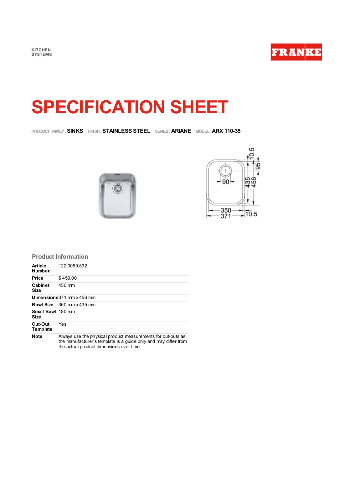 Franke Foodservice ARX 110-35 User Manual