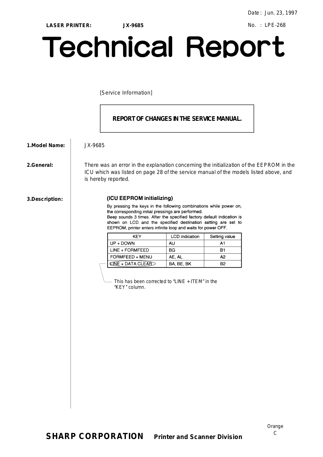 SHARP LPE268 Technical Report