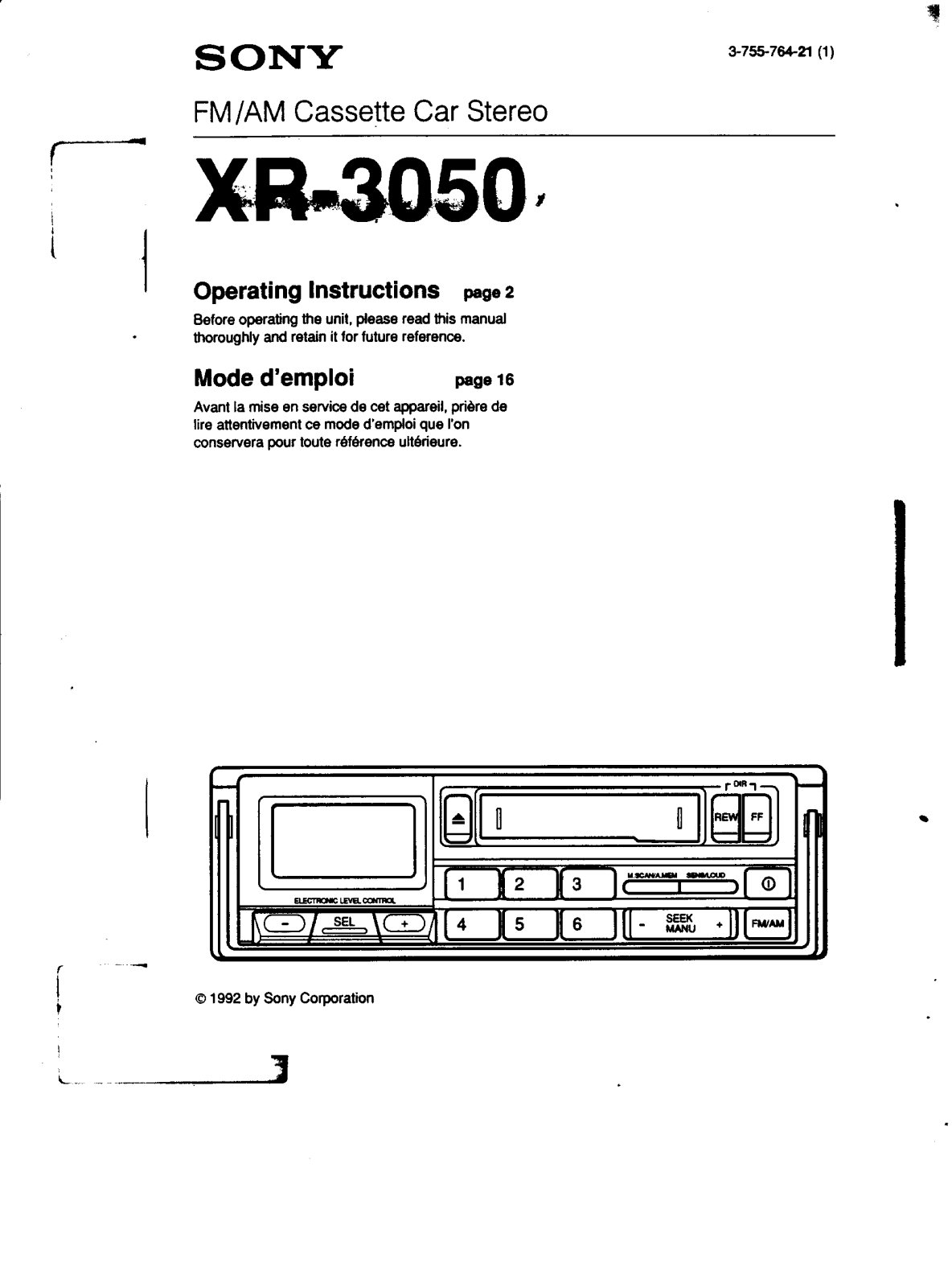 Sony XR-3050 User Manual