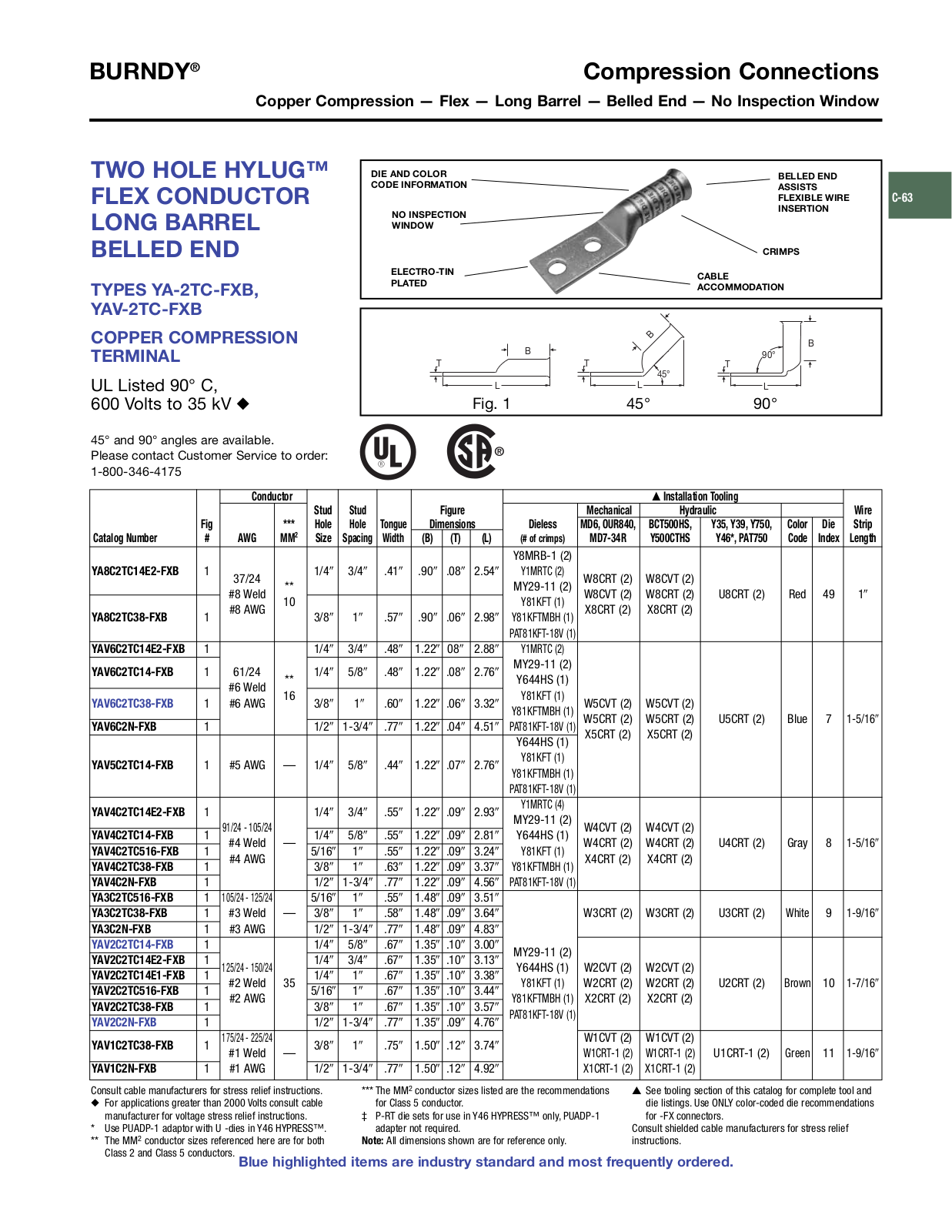 Burndy YA-2TC-FXB, YAV-2TC-FXB Catalog Page