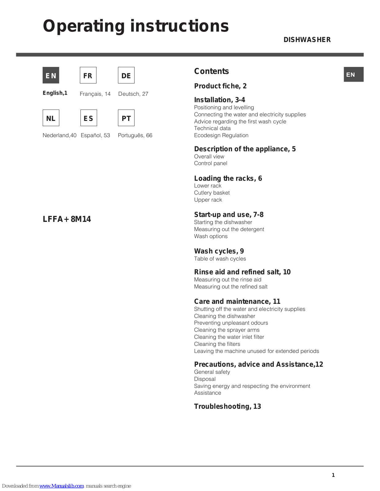 Hotpoint LFFA+ 8M14 Operating Instructions Manual