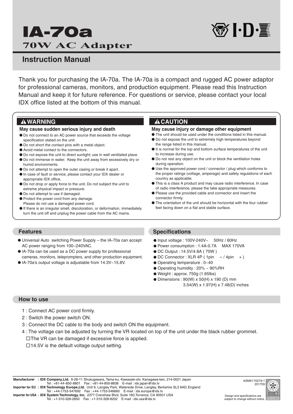 IDX Technology IA-70a Users Manual