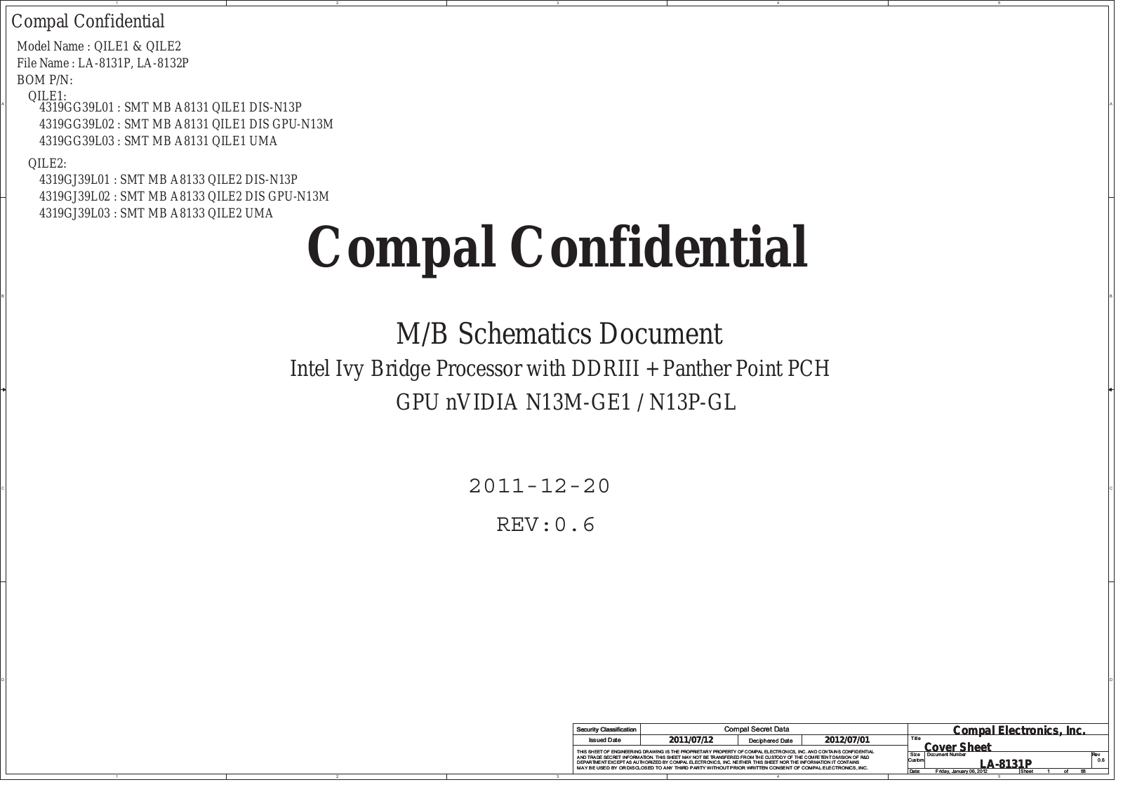 Compal LA-8131P QILE1, LA-8132P QILE2, ThinkPad Edge E430, ThinkPad Edge E530 Schematic