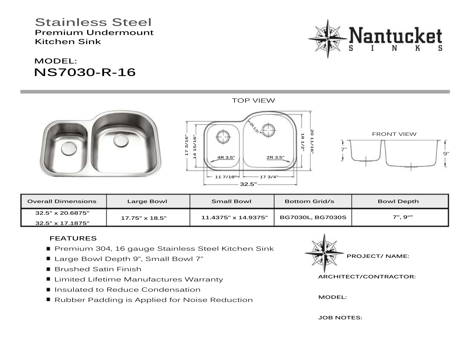 Nantucket NS7030R16 Specifications