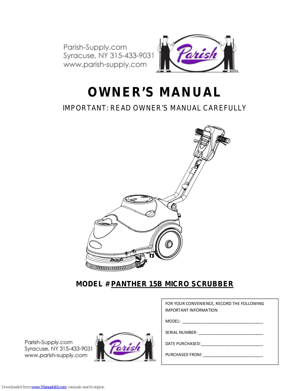 Parish PANTHER 15B Owner's Manual