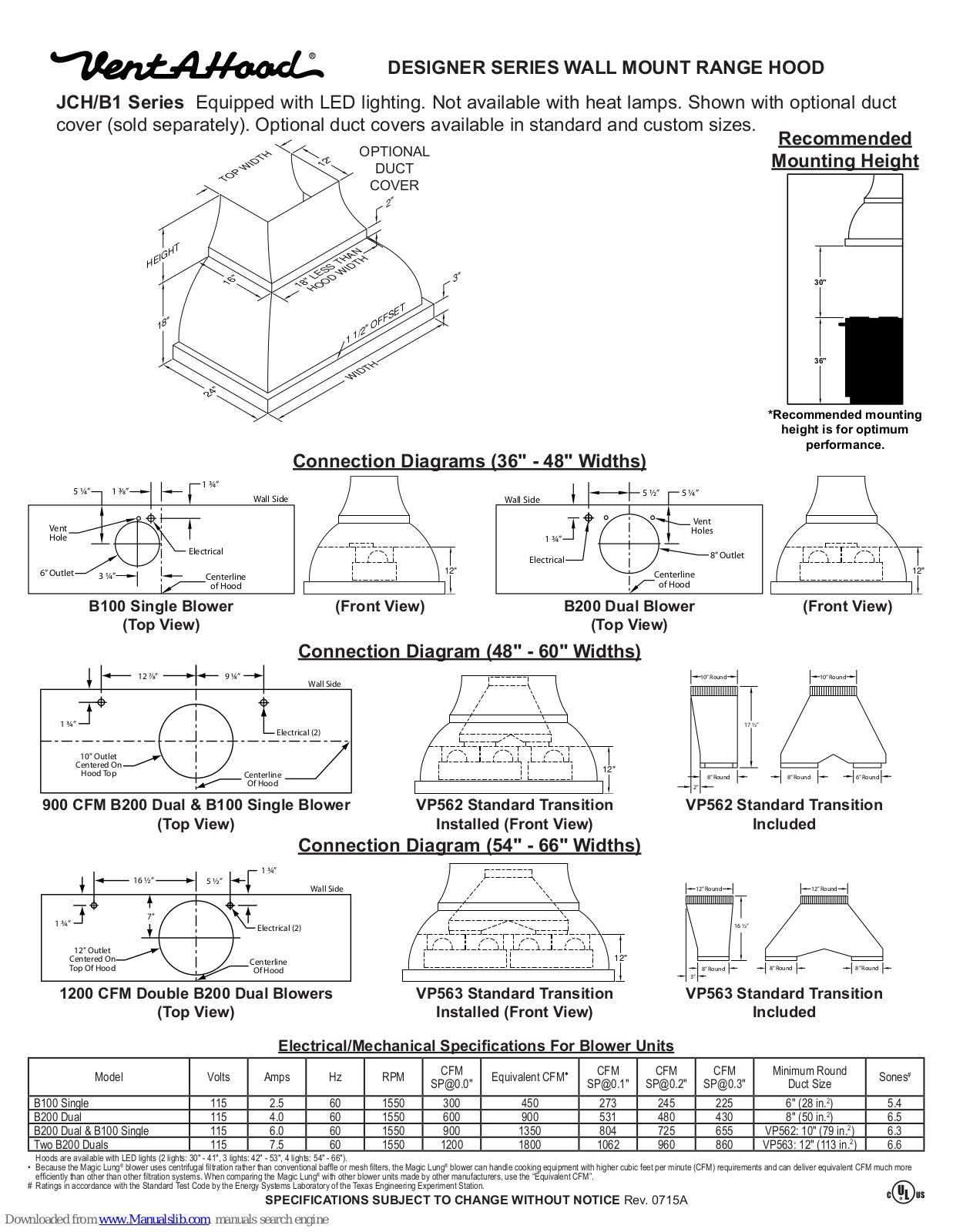 VentAHood JCH/B1 Series, JDH/C1 Series Installation Instructions Manual