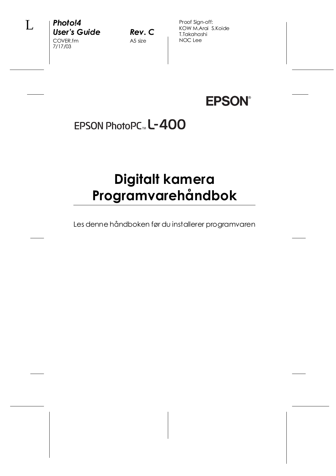 Epson PHOTOPC L-400 Software  Manual