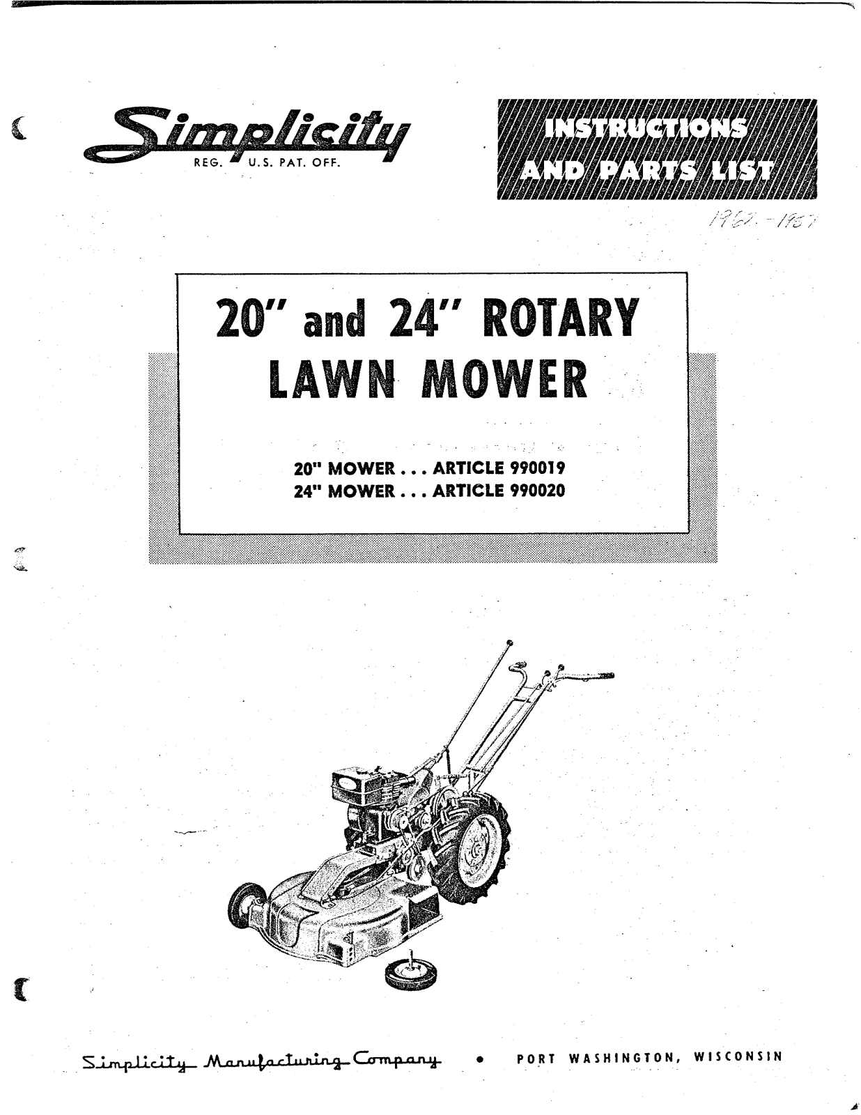 Simplicity 990019, 990020 User Manual