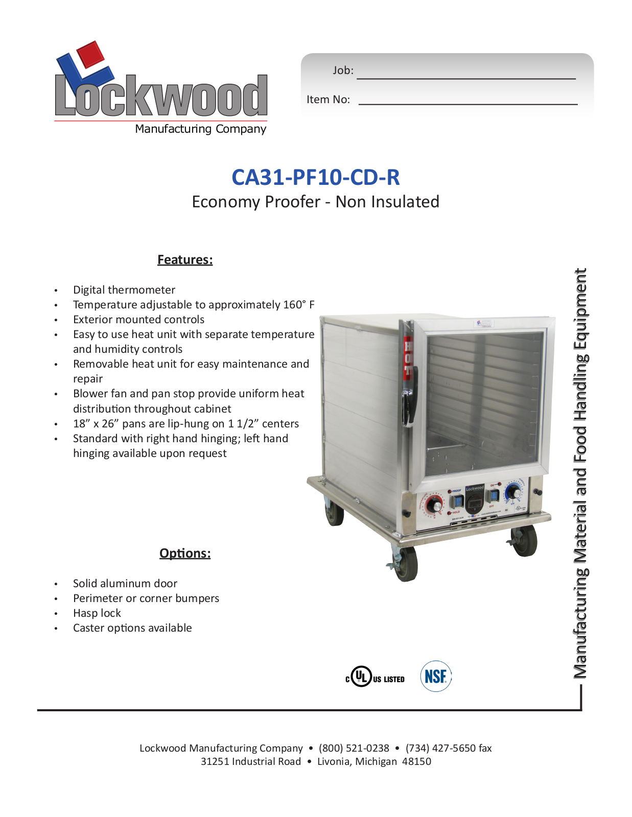 Lockwood CA31-PF10-CD-R Specifications