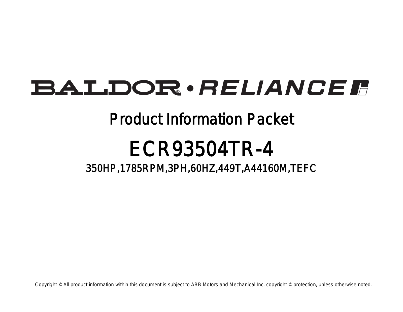 Baldor ECR93504TR-4 Product Information Sheet