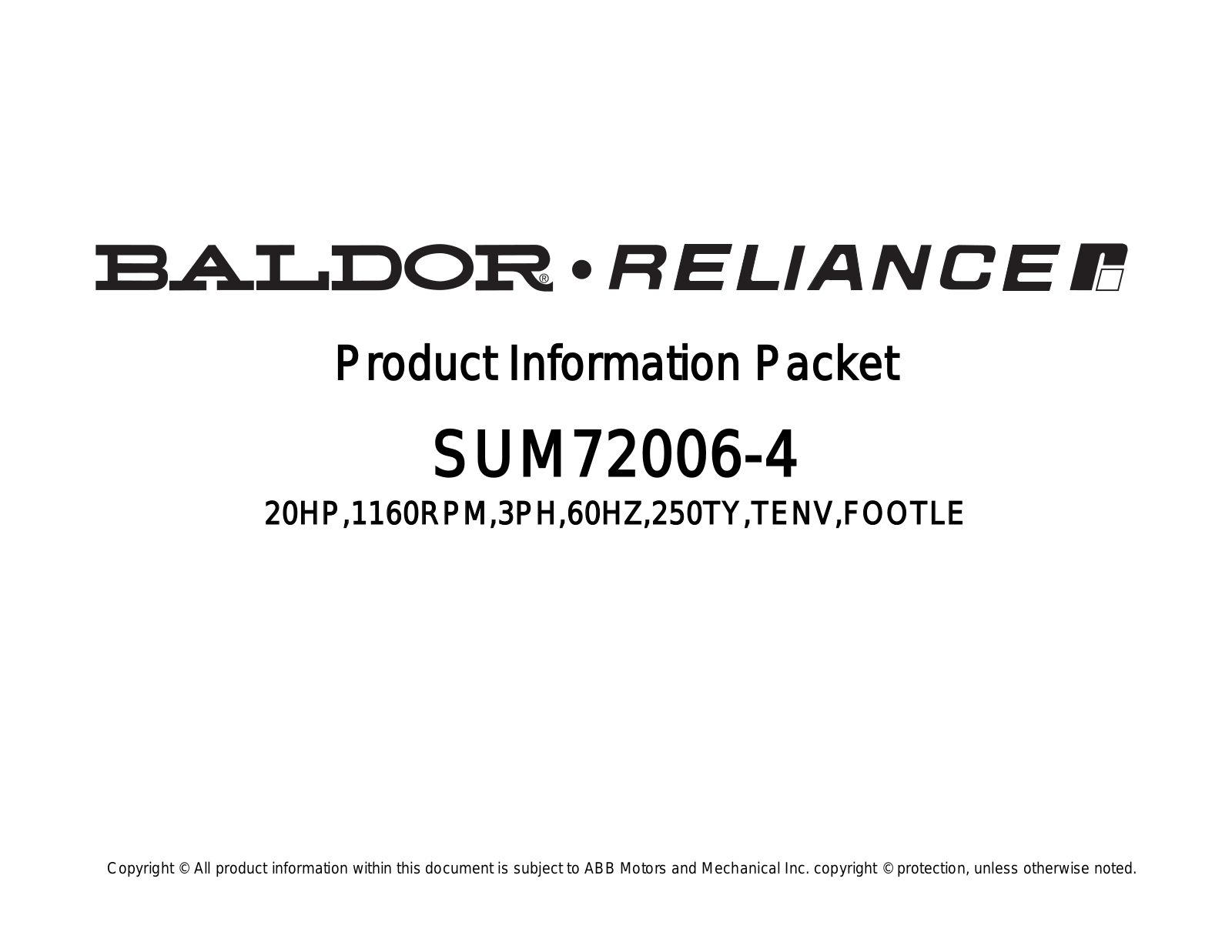 Baldor SUM72006-4 Product Information Sheet