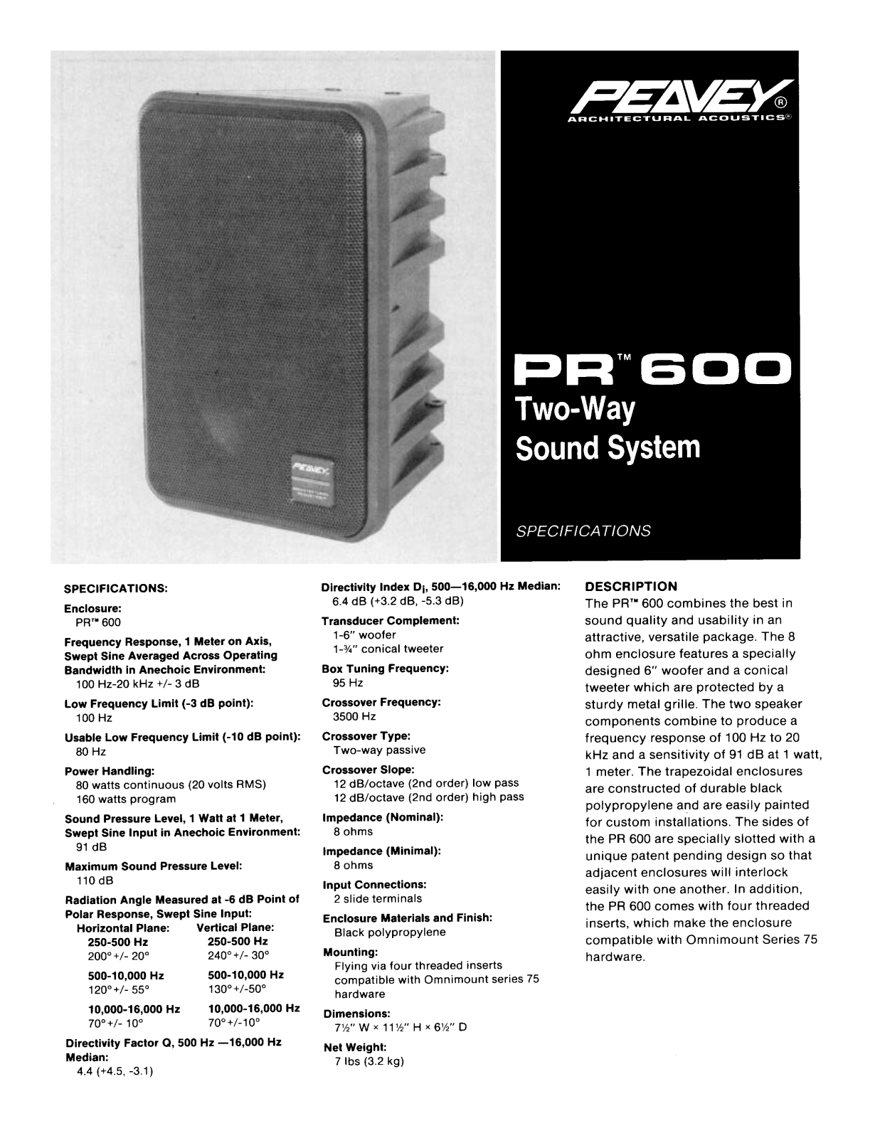 Peavey PR 600 User Manual