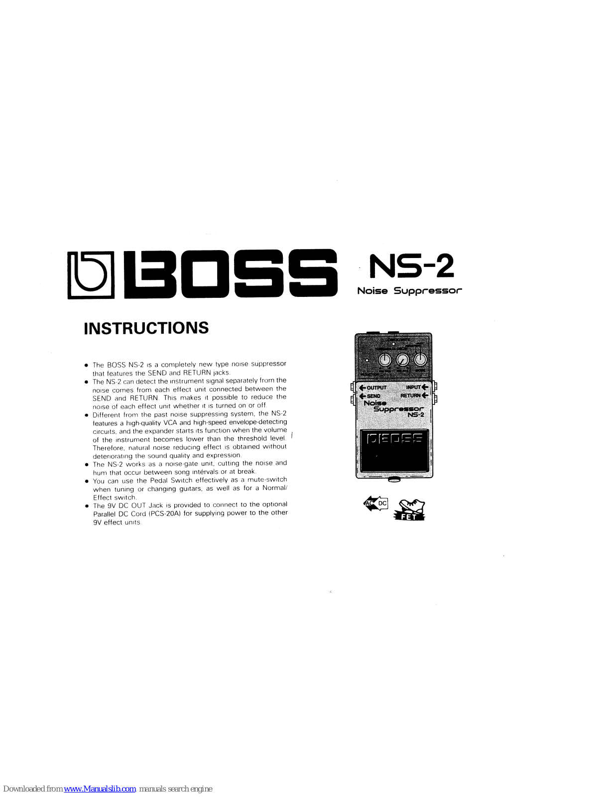 Boss NS-2 Noise Suppressor Instructions Manual