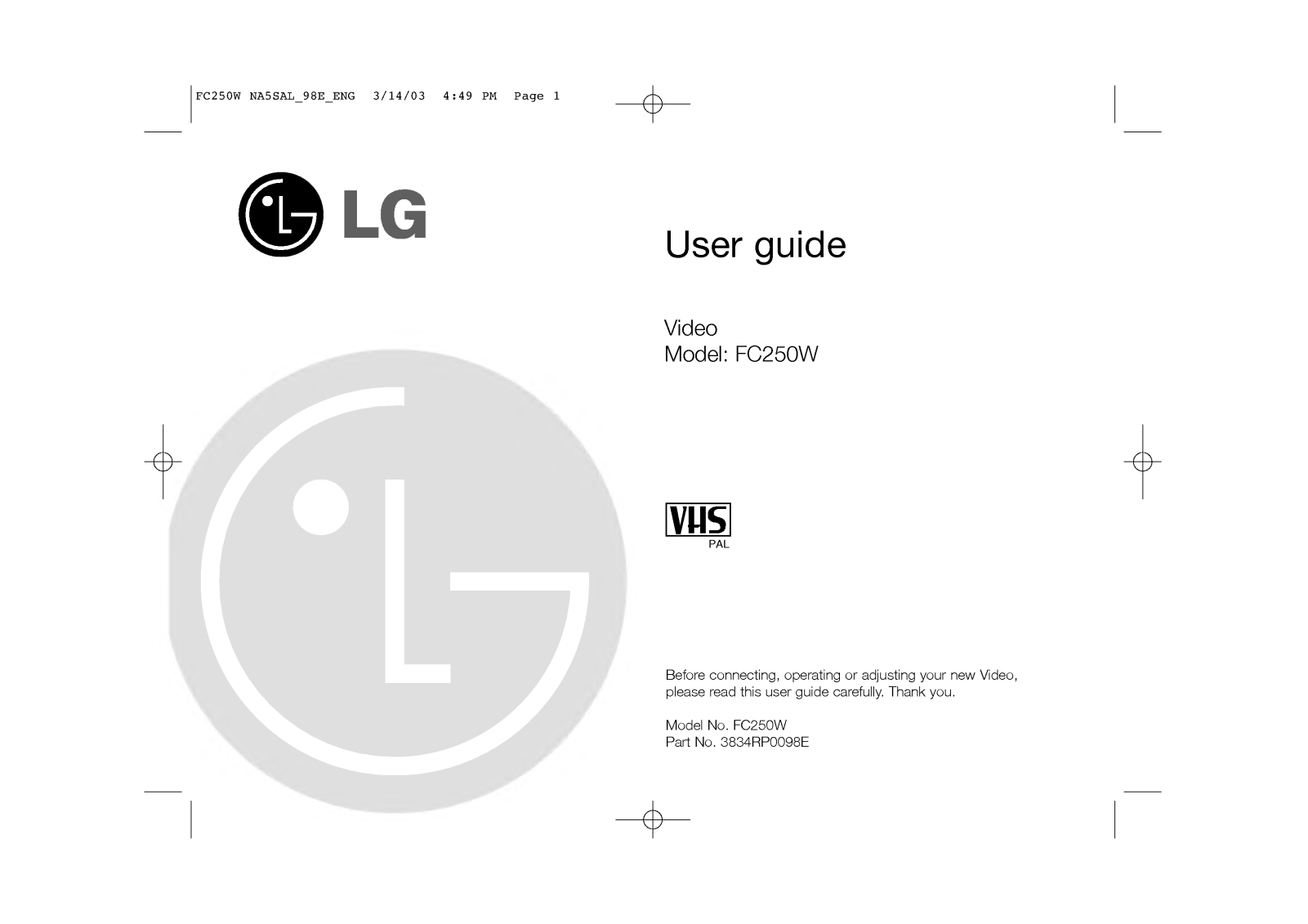 LG FC250W User Manual