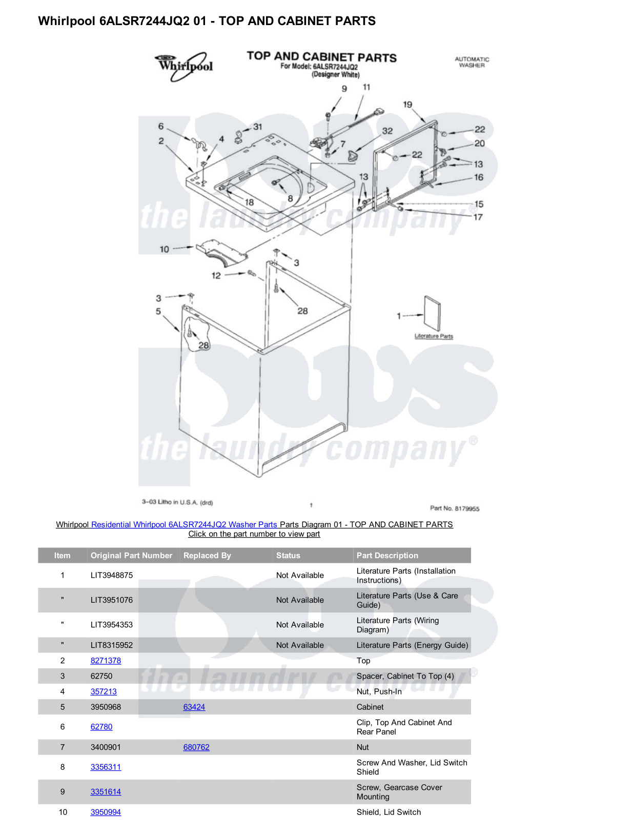 Whirlpool 6ALSR7244JQ2 Parts Diagram