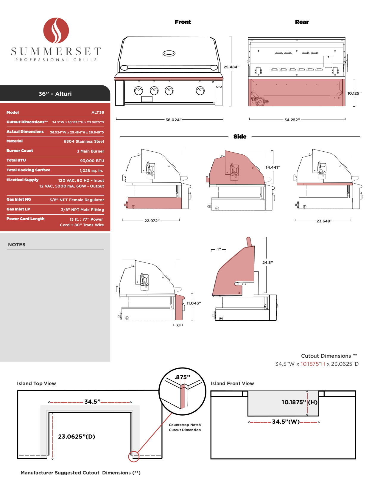 Summerset ALT36R, ALT36T Specifications Sheet - ManualMachine.com