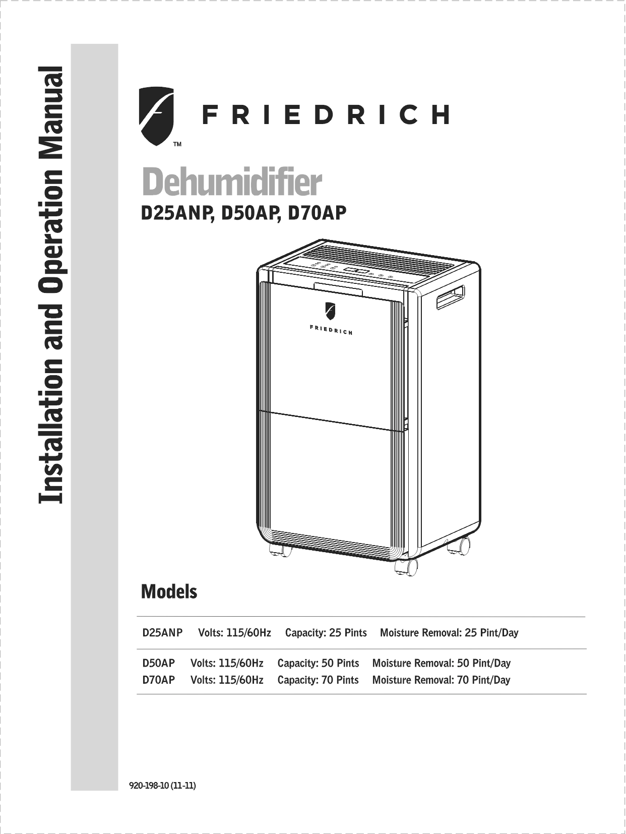 Friedrich D70AP, D25ANP, D50AP User Manual