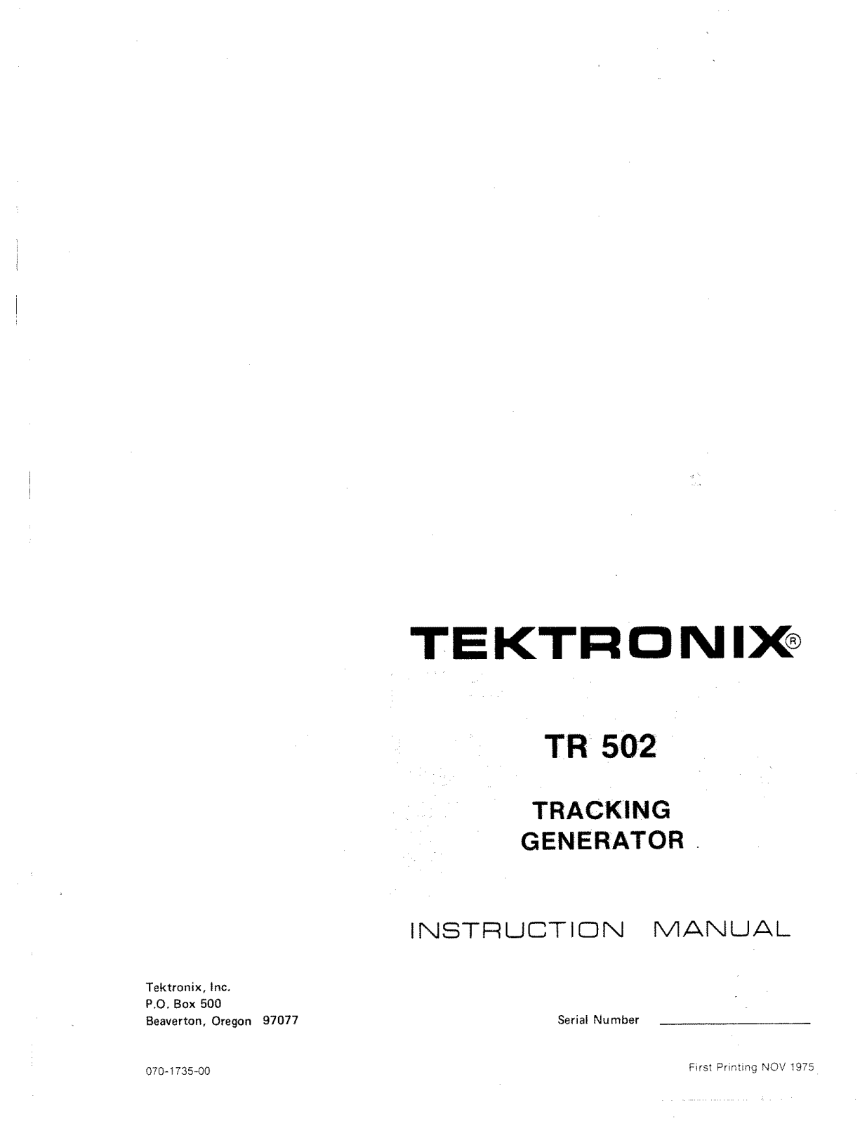 Tektronix TR 502 User Manual