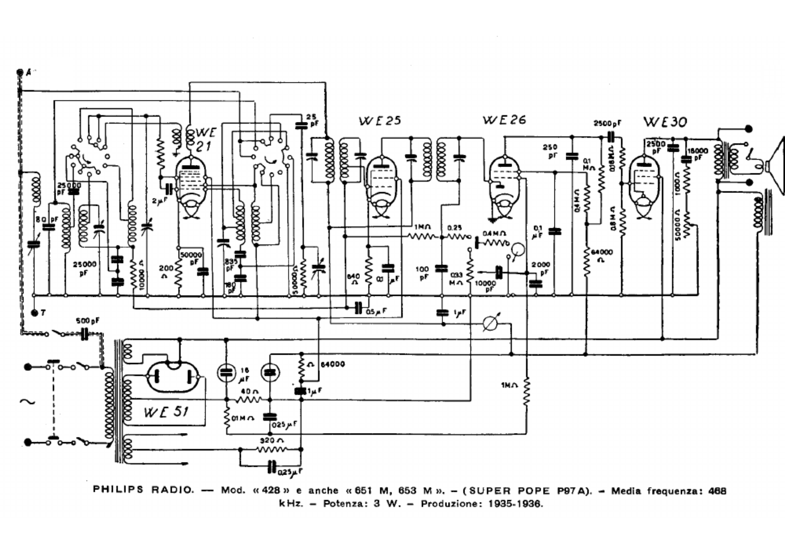 Philips 651m, 653m, 428 schematic