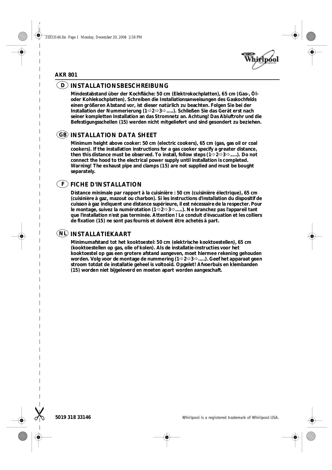 Whirlpool AKR 801 IX INSTRUCTION FOR USE