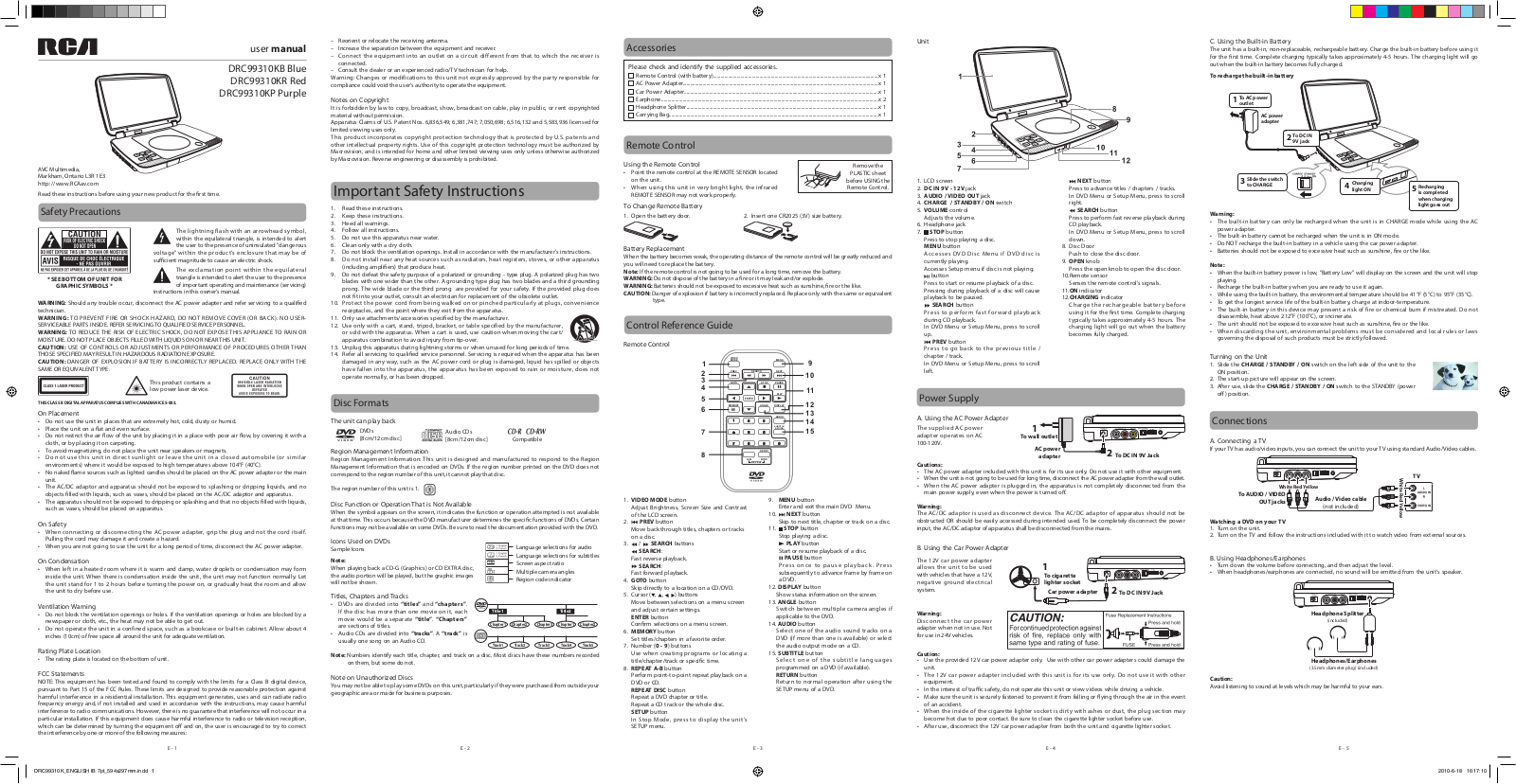 RCA DRC99310K, DRC99310KB, DRC99310KR, DRC99310KP User Manual