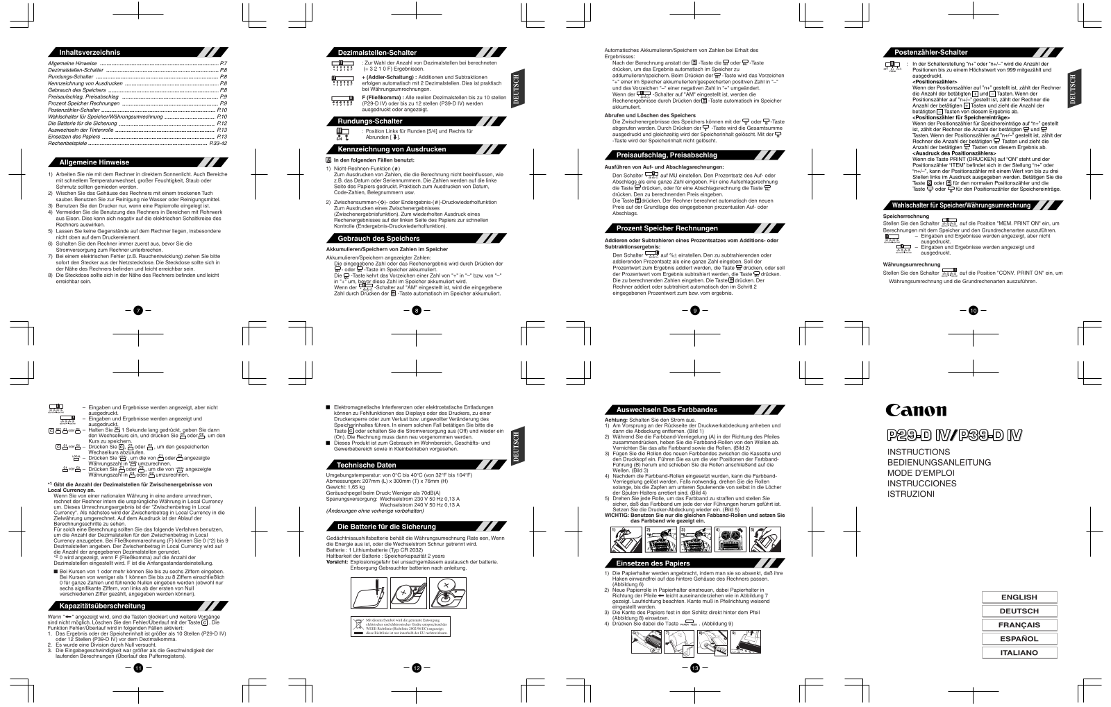 Canon P29DIV, P39DIV User guide