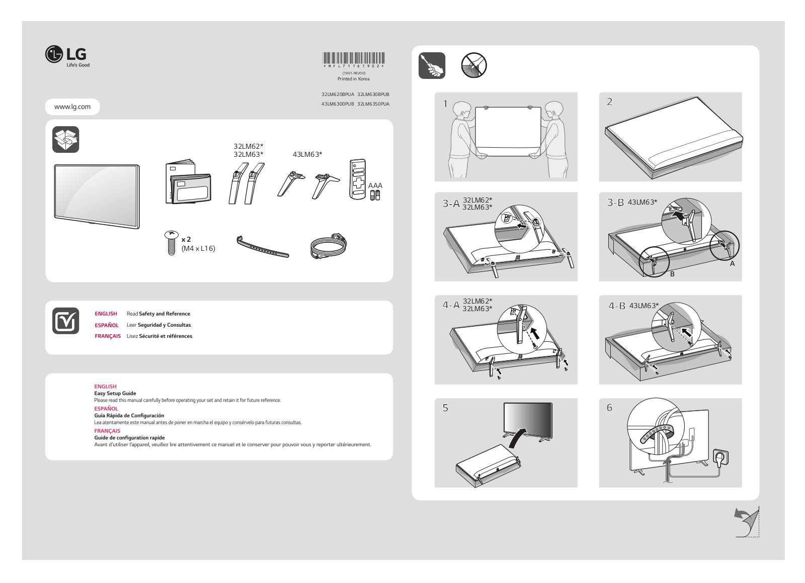 LG 32LM620BPUA, 32LM630BPUB, 32LM6350PUA Quick Start Guide