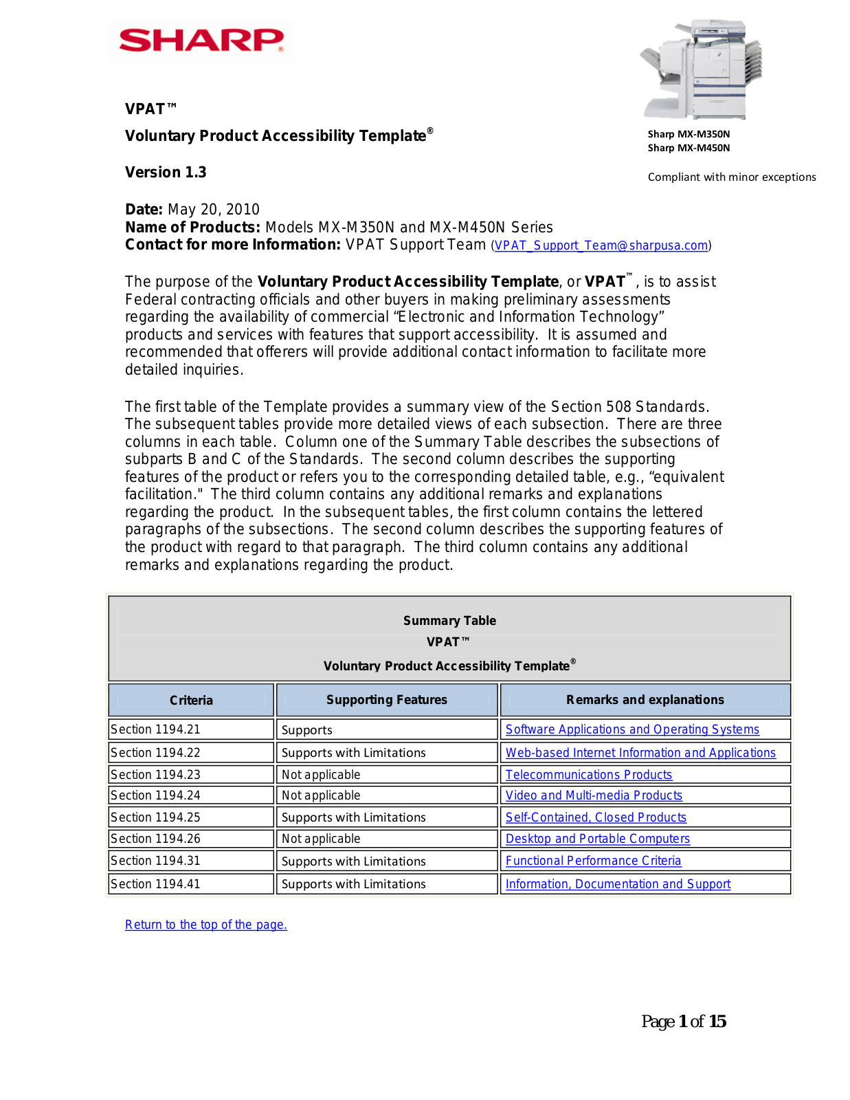 Sharp MX-M450N, MX-M350N Government Compliance